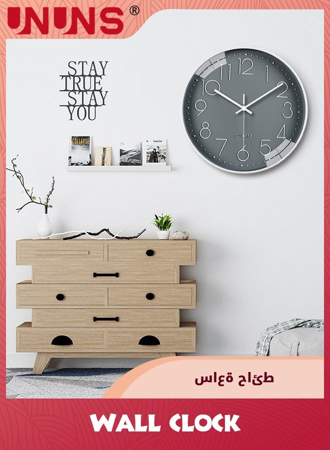 UNUNS Wall Clock,12-inch Modern Round Simple Wall Clock,Silent Non Ticking Decor Quartz Clock,Battery Operated,Easy To Read,Silent Wall Clock For Bedroom/Living Room/Kitchen/Office/School/Home,Grey - Image 2