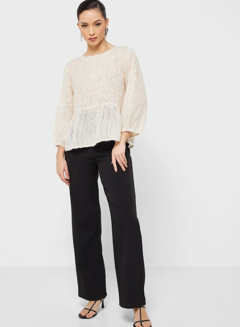 Jacqueline de Yong Crew Neck Puff Sleeve Top