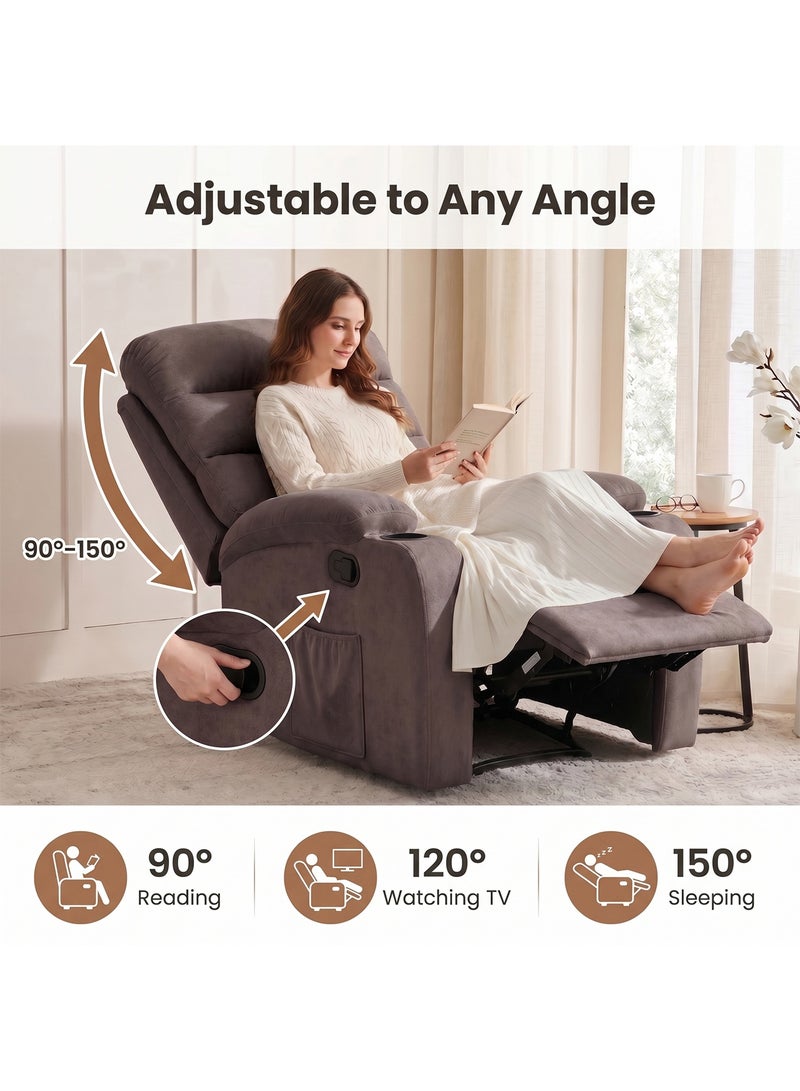 M-Smart Fixed Recliner Chair for Living Room - Lazy Boy Chair with Dual Cup Holder and Side Pocket for Long Seating, Reading, Watching TV and Napping - Brown - Image 4