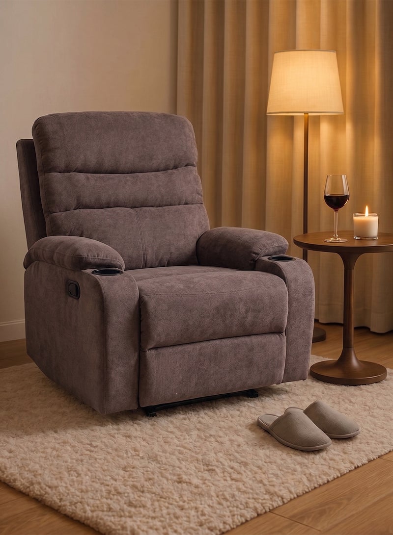 M-Smart Fixed Recliner Chair for Living Room - Lazy Boy Chair with Dual Cup Holder and Side Pocket for Long Seating, Reading, Watching TV and Napping - Brown - Image 2