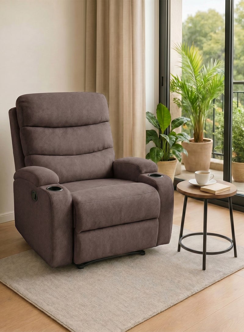 M-Smart Fixed Recliner Chair for Living Room - Lazy Boy Chair with Dual Cup Holder and Side Pocket for Long Seating, Reading, Watching TV and Napping - Brown - Image 1