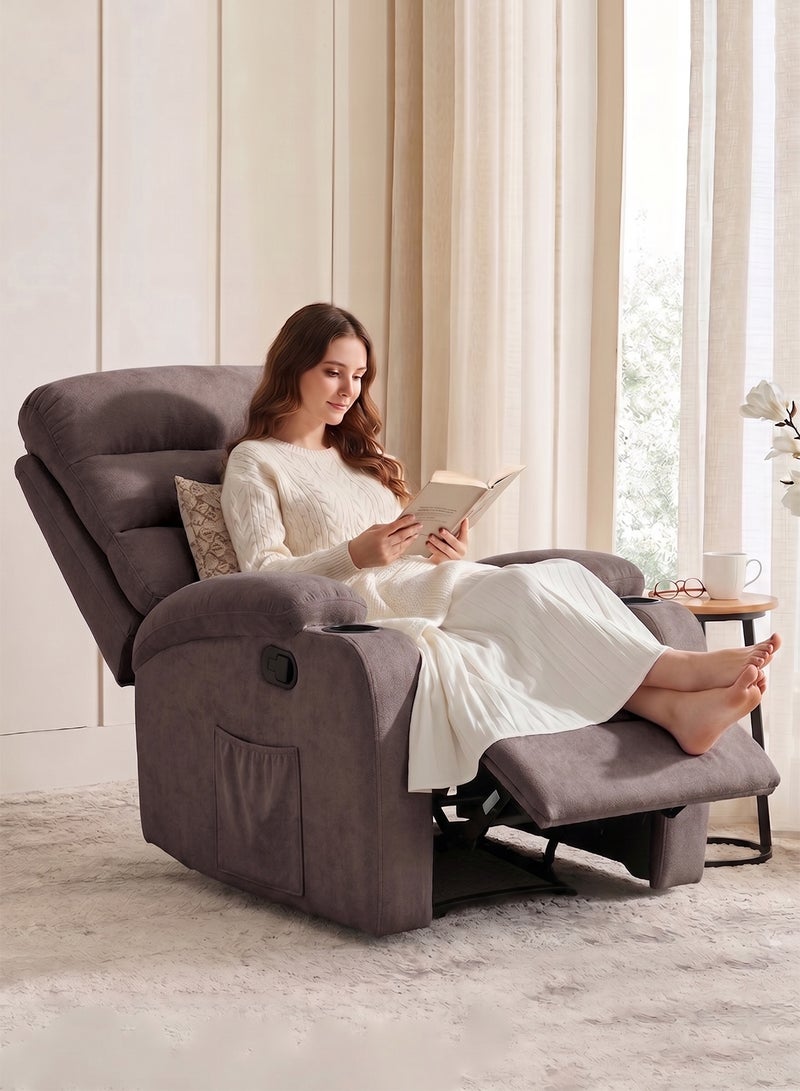 M-Smart Fixed Recliner Chair for Living Room - Lazy Boy Chair with Dual Cup Holder and Side Pocket for Long Seating, Reading, Watching TV and Napping - Brown - Image 3