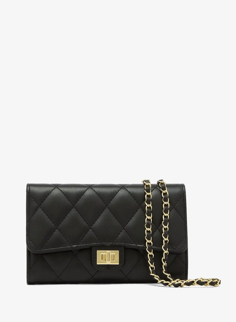 Ella Black Quilted Crossbody With Gold Accent And Chain