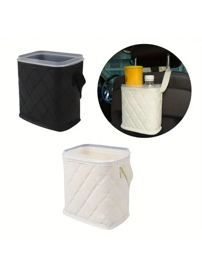2 In 1 Removable Leak Proof Car Trash Can With Lid Black Automotive Garbage Bin - Image 1