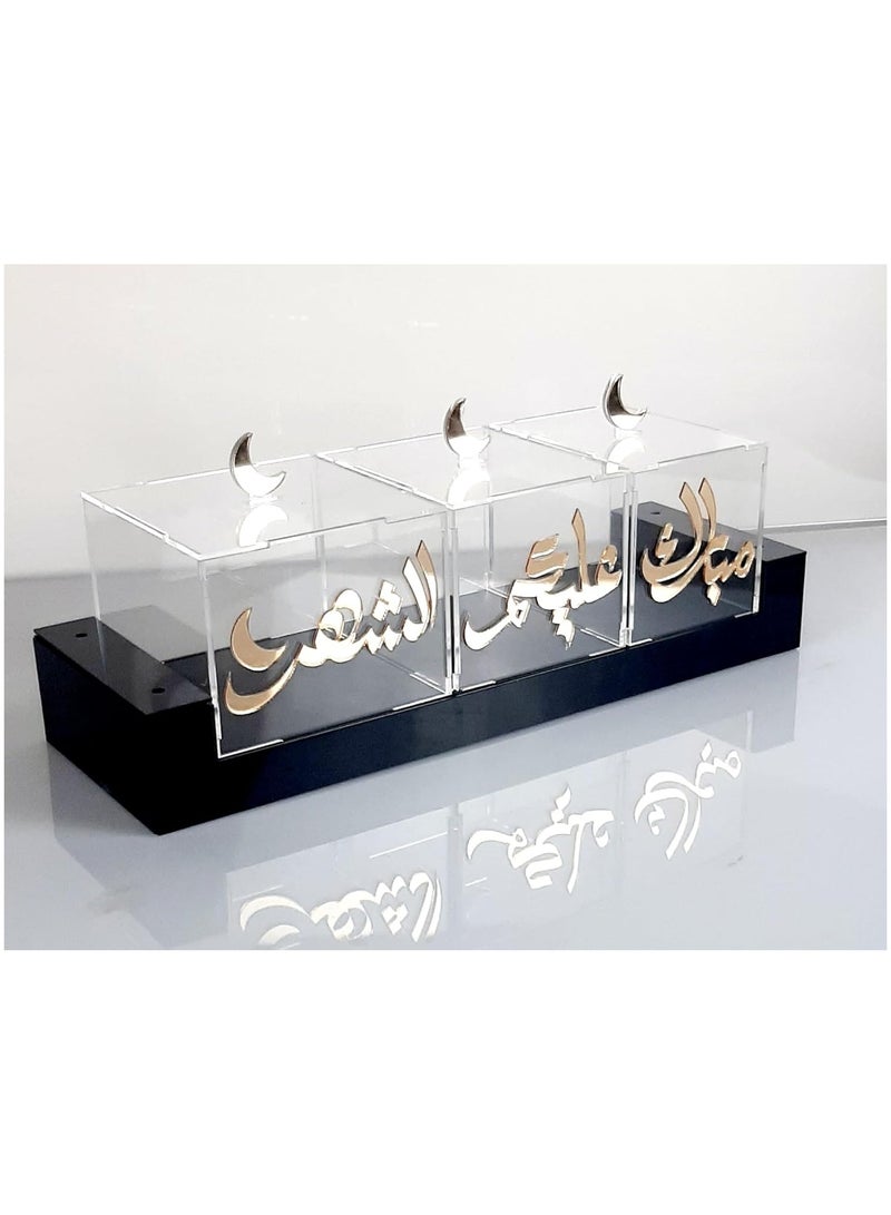 تي بي جي بي صواني تقديم أكريليك لحلويات رمضان والتمور باللون الأبيض || زخارف رمضان || صناديق طاولة لتزيين رمضان || الحجم 43x14x12 سم. 