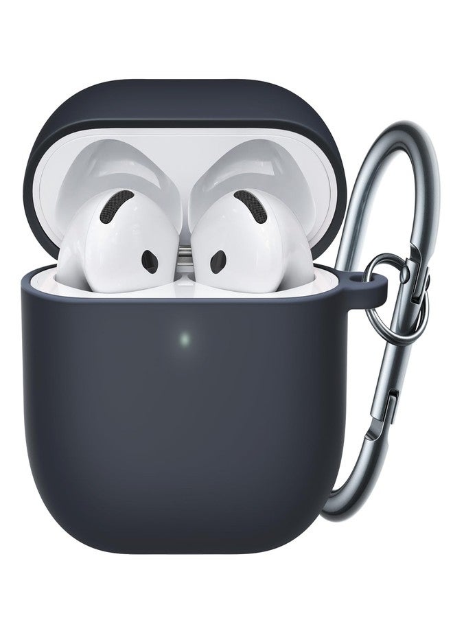 JETech Upgraded Silicone Case Cover for AirPods 4th Generation (2024) with Keychain, Hard PC Interior, Shockproof Protective Skin Shell, Front LED Visible (Black) - Image 1