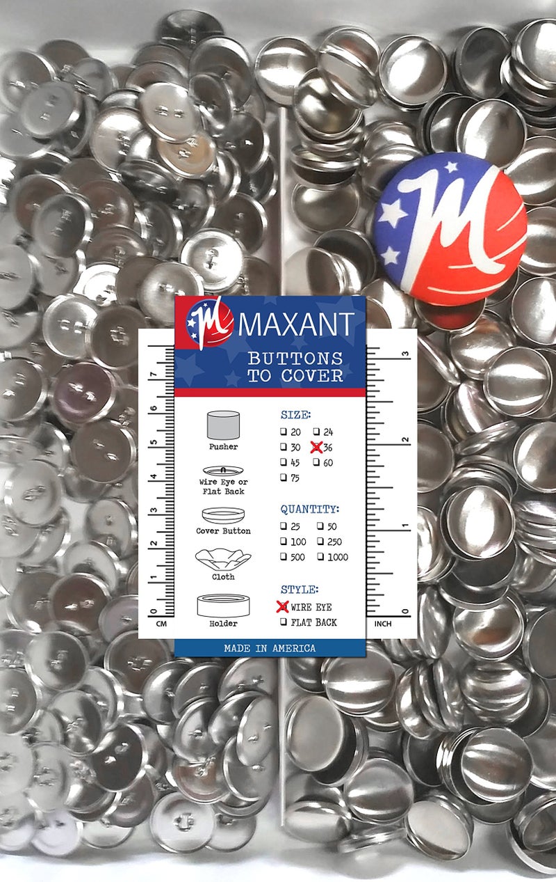 M MAXANT 100 Buttons to Cover - Made in USA - Self Cover Buttons with Wire Eyes Size 36 with Tool - Image 2