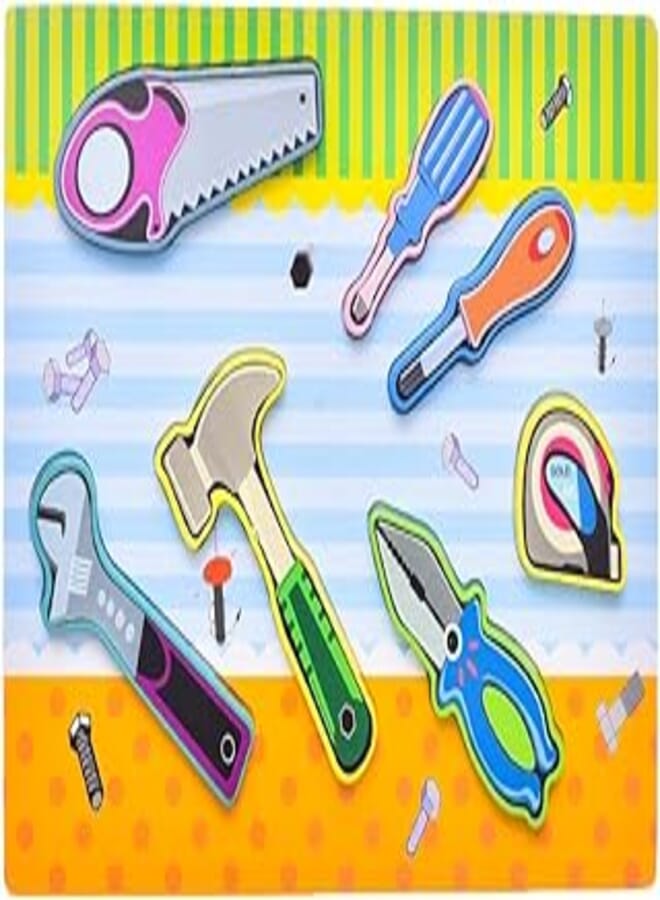 Generic Wooden Rectangle Puzzle Board With Carpenter Tools To Develop Kids Skills Set Of 7 Pieces 30x25 CM - Multi Color
