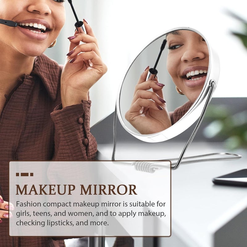 Double-Sided Portable Handheld Vanity Mirror 2pcs Compact Metal Makeup Mirrors for Women Travel Beauty Salon Use Silver - Image 5