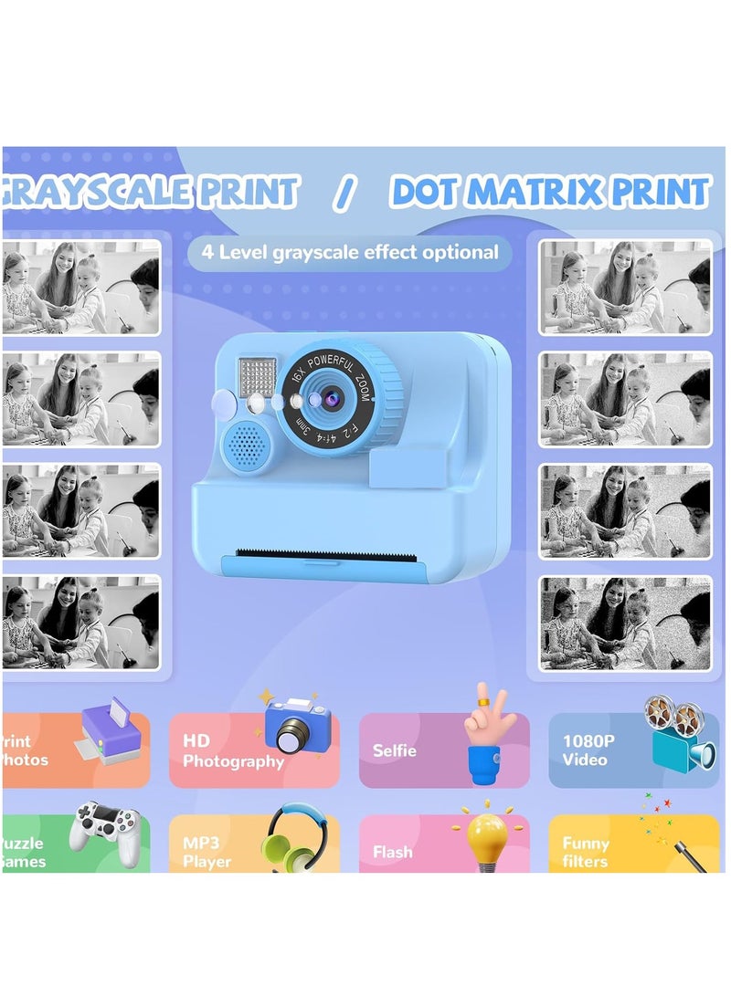 Generic Instant Digital Camera,Kids  Print Camera Toddler Digital Camera with 1080P HD Video Camera,2.4"IPS Screen Printing Instant Camera for Girls Boys 3-12, 3 Roll Print Paper 32G SD Card  - Image 2