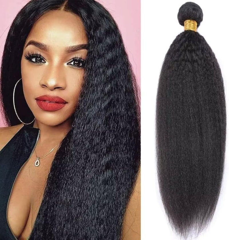 MSGEM 30 inch Yaki Straight Human Hair 1 Bundle Kinky Straight Hair Brazilian Kinky Straight Human Hair Weave Extensions For Black Women Natural Color