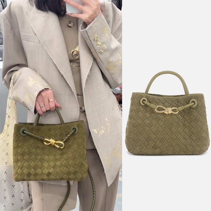Suede Woven Bag Handbag 2024 Bag Women'S Bow Metal Buckle Large Capacity Commuter Shoulder Crossbody Tote Bag - Image 2