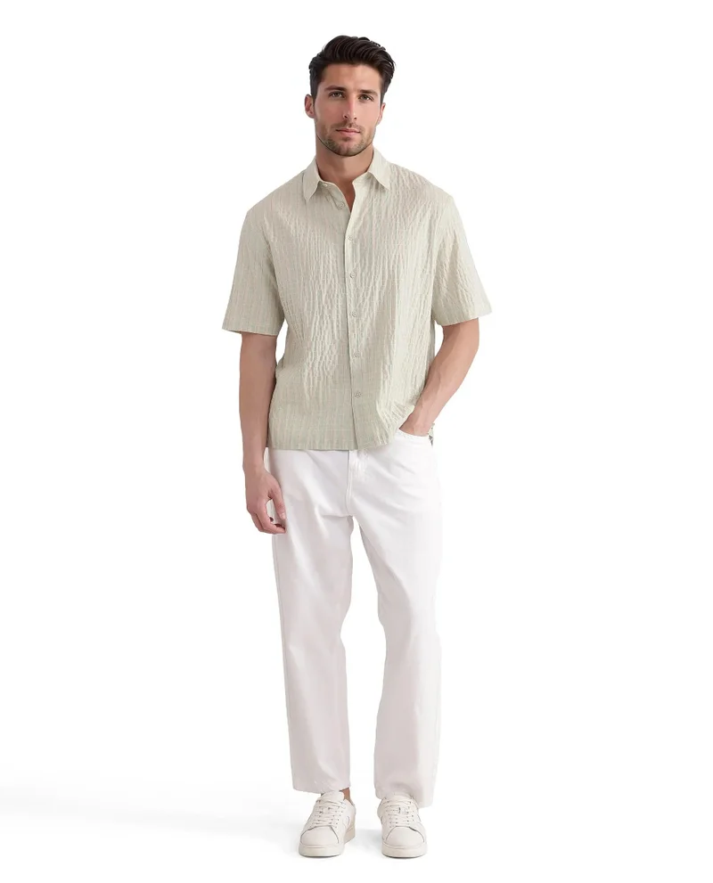 Rare Rabbit Men's Seersucker Stripe Boxy Fit Shirt
