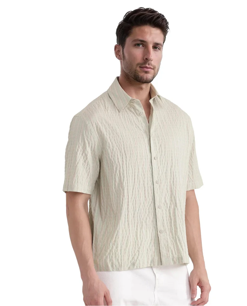Rare Rabbit Men's Seersucker Stripe Boxy Fit Shirt