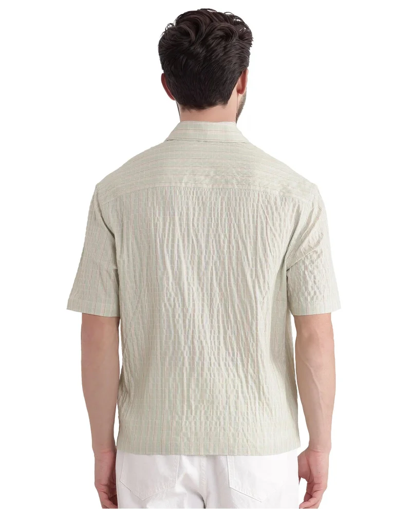Rare Rabbit Men's Seersucker Stripe Boxy Fit Shirt