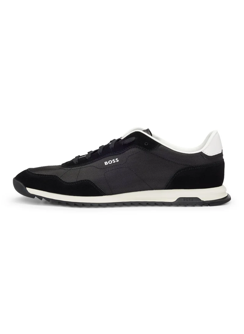 BOSS Textured-fabric lace-up trainers with suede trims