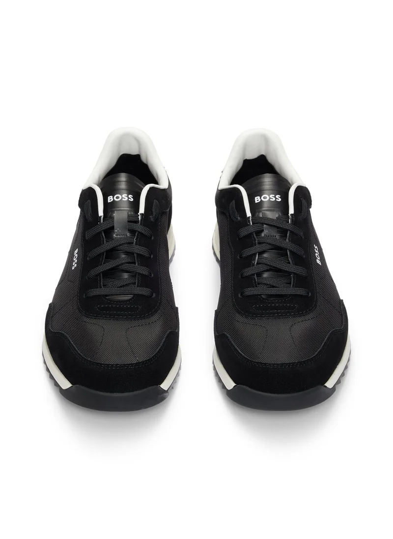 BOSS Textured-fabric lace-up trainers with suede trims