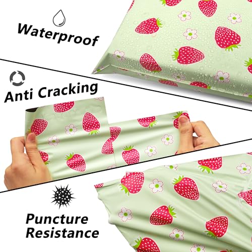 Vapulcio Poly Mailers 10x13 Inch 100 Pcs - Strawberries printed Shipping Bags, 2.4mil Thickness, Waterproof and Tear Resistant Mailing Envelopes, Self-Sealing Packaging Bags for Small Business - Image 4