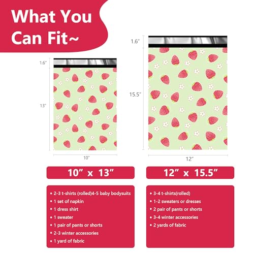 Vapulcio Poly Mailers 10x13 Inch 100 Pcs - Strawberries printed Shipping Bags, 2.4mil Thickness, Waterproof and Tear Resistant Mailing Envelopes, Self-Sealing Packaging Bags for Small Business - Image 2