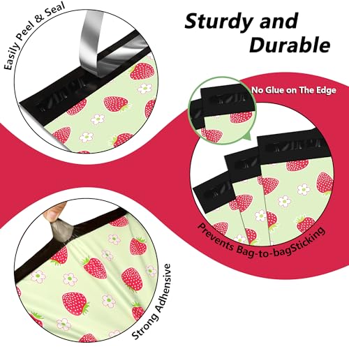 Vapulcio Poly Mailers 10x13 Inch 100 Pcs - Strawberries printed Shipping Bags, 2.4mil Thickness, Waterproof and Tear Resistant Mailing Envelopes, Self-Sealing Packaging Bags for Small Business - Image 3