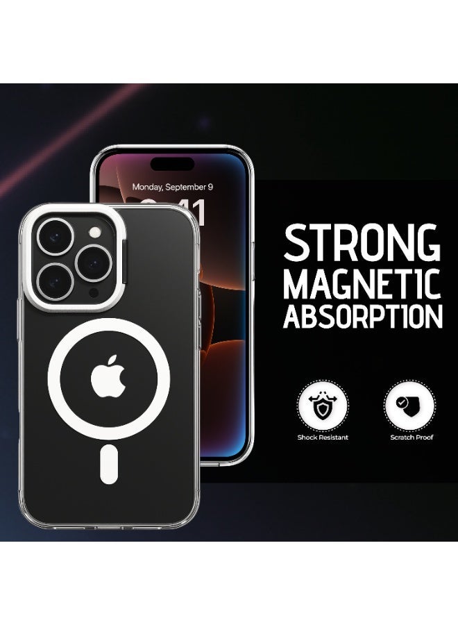 راكسوم جراب حماية شفاف لهاتف iPhone 16 Pro مزود بخاصية MagSafe، وزر تحكم بالكاميرا، وحامل مدمج، متوافق مع MagSafe، وحامل كاميرا مدمج. - Image 2