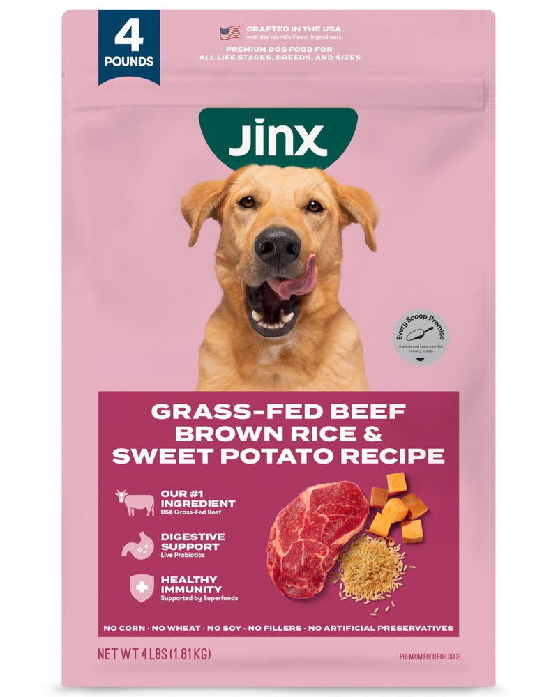 Jinx Premium Dry Dog Food, for All Lifestages - Real Beef, Brown Rice & Sweet Potato Kibble with Superfoods for Immune Support & Probiotics for Digestive Support - No Fillers - 4lb - Image 1