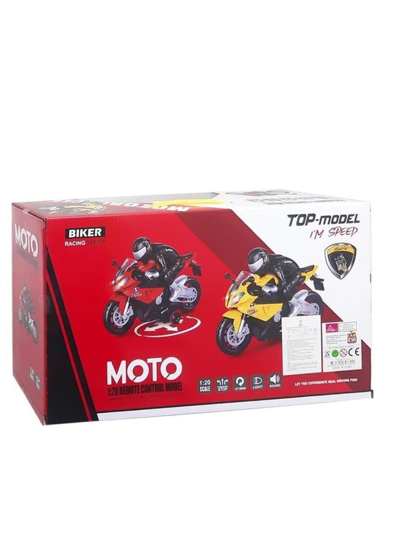 MOTO 1:12 Scale Remote Control Motorcycle Toy, Yellow in Black, with Training Wheels  - Image 2