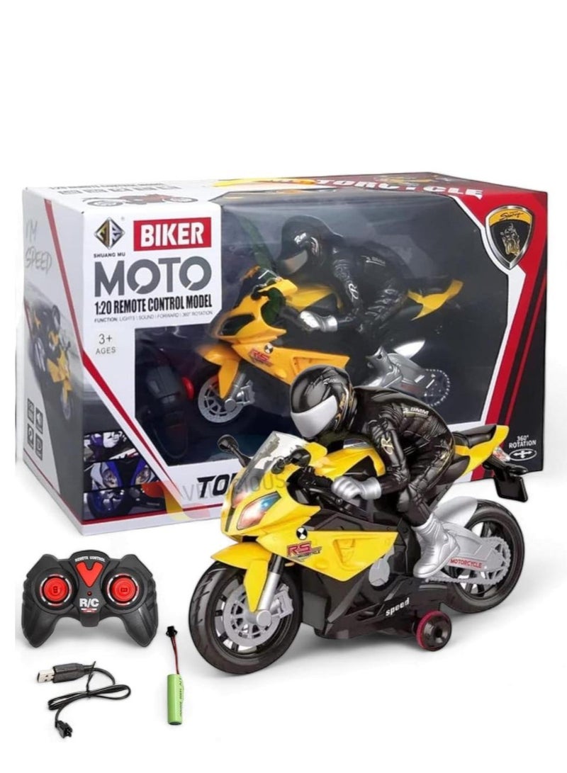 MOTO 1:12 Scale Remote Control Motorcycle Toy, Yellow in Black, with Training Wheels  - Image 3