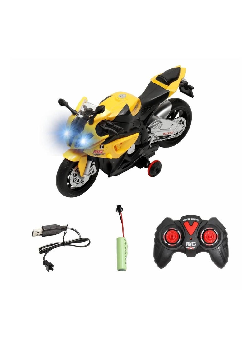 MOTO 1:12 Scale Remote Control Motorcycle Toy, Yellow in Black, with Training Wheels  - Image 4