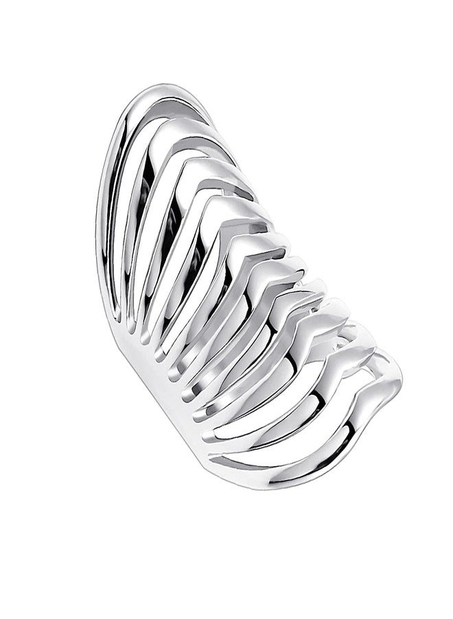 COUYA Polished Stainless Steel Split Style Ring Multilayer Stacked Knuckle Finger Rings Band (7) - Image 1