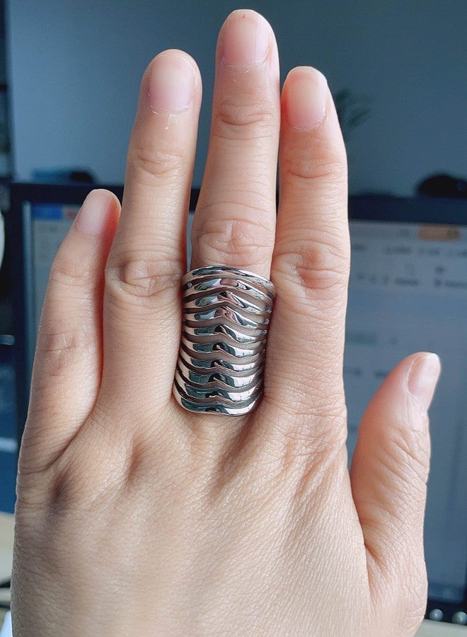 COUYA Polished Stainless Steel Split Style Ring Multilayer Stacked Knuckle Finger Rings Band (7) - Image 3