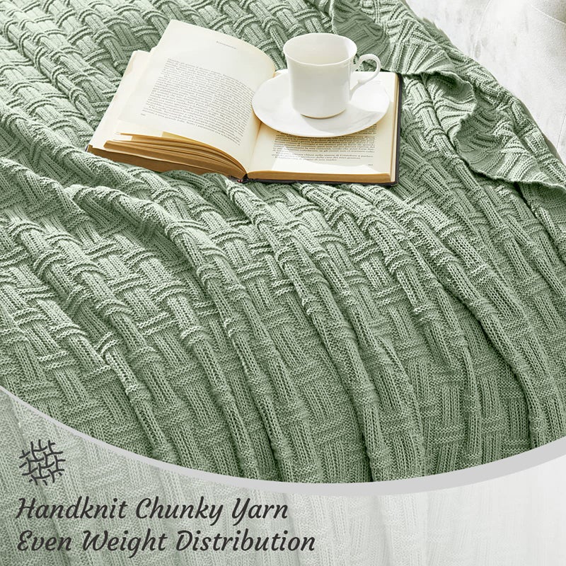TREELY 100% Cotton Knitted Throw Blanket Couch Cover Blanket(31 x 40 Inches, Light Sage Green) - Image 5