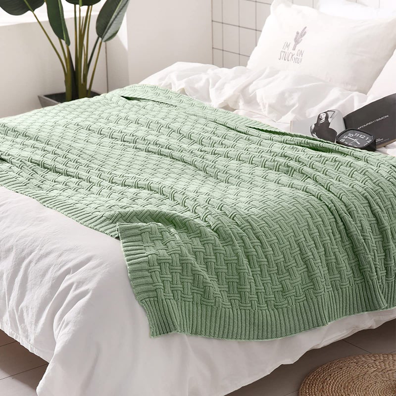 TREELY 100% Cotton Knitted Throw Blanket Couch Cover Blanket(31 x 40 Inches, Light Sage Green) - Image 4