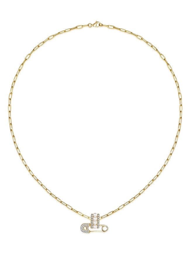 Moonmory Pearl Paper Clip Pendant Necklace s925 Sterling Silver for 18K Gold Plated Women Safety Pin Necklace  Heart Pin Necklace Adjustable Chain Trendy Jewelry Gift for Women  - Image 2