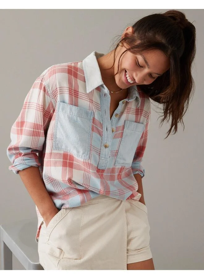 American Eagle AE Oversized Plaid Pullover Shirt