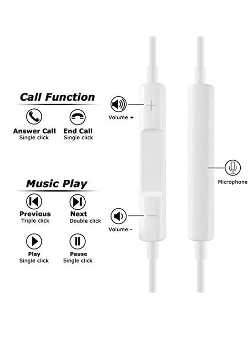 Wired Earphone with Type-C Connector High Defination Audio Sound Quality Multi Control II Zentality E-13 - White