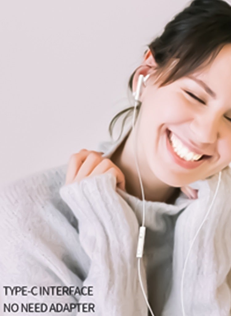 Wired Earphone with Type-C Connector High Defination Audio Sound Quality Multi Control II Zentality E-13 - White