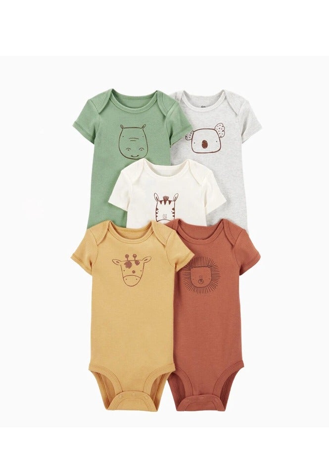 5 Piece Baby Boys Girls Bodysuit Set Soft Breathable Summer Baby Bodysuit Half Sleeve Onesie Pajama Set