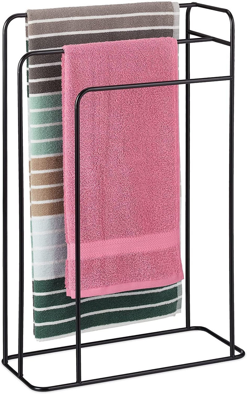 Indian Decor 48154 Towel Rack 3 Towel Rails H75 x 50 x 225 cm Assembled Bathroom Bedroom Metal Black - Image 1