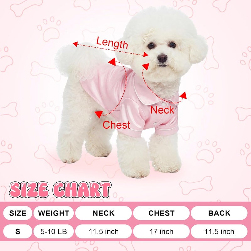 Cosblank Dog Silk Pajamas Shirts Puppy Satin Pjs Pet Sleepwear Soft Faux Silk Lapel Two-Legged for Small Dogs Bridal Party(S,Pink) - Image 2