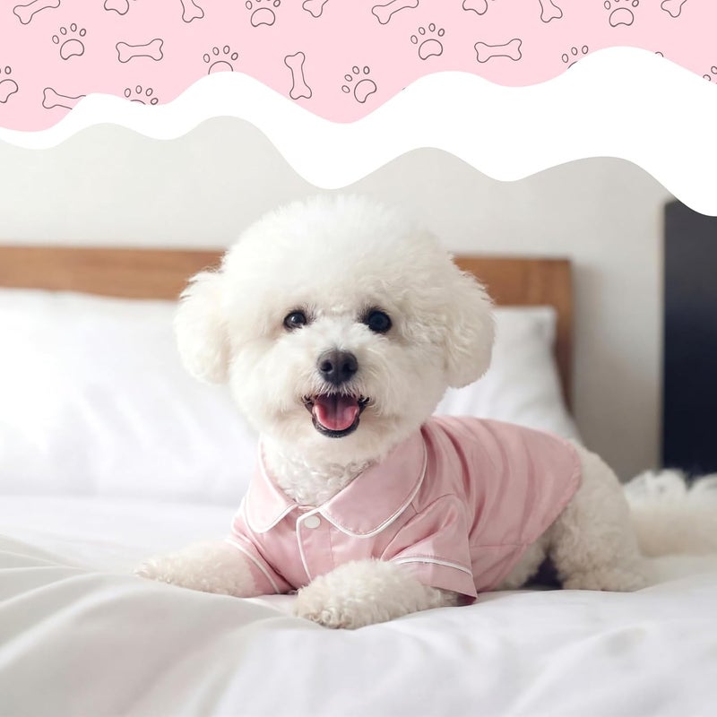 Cosblank Dog Silk Pajamas Shirts Puppy Satin Pjs Pet Sleepwear Soft Faux Silk Lapel Two-Legged for Small Dogs Bridal Party(S,Pink) - Image 5