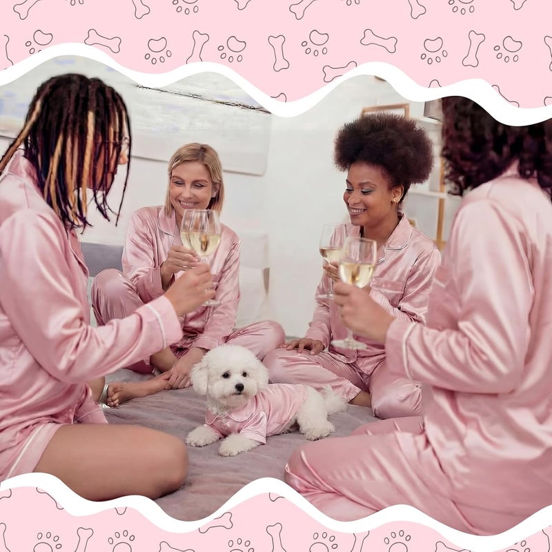 Cosblank Dog Silk Pajamas Shirts Puppy Satin Pjs Pet Sleepwear Soft Faux Silk Lapel Two-Legged for Small Dogs Bridal Party(S,Pink) - Image 4