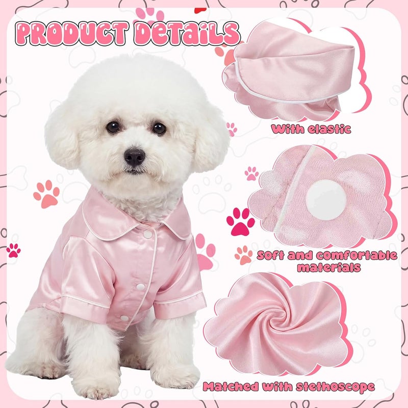 Cosblank Dog Silk Pajamas Shirts Puppy Satin Pjs Pet Sleepwear Soft Faux Silk Lapel Two-Legged for Small Dogs Bridal Party(S,Pink) - Image 3