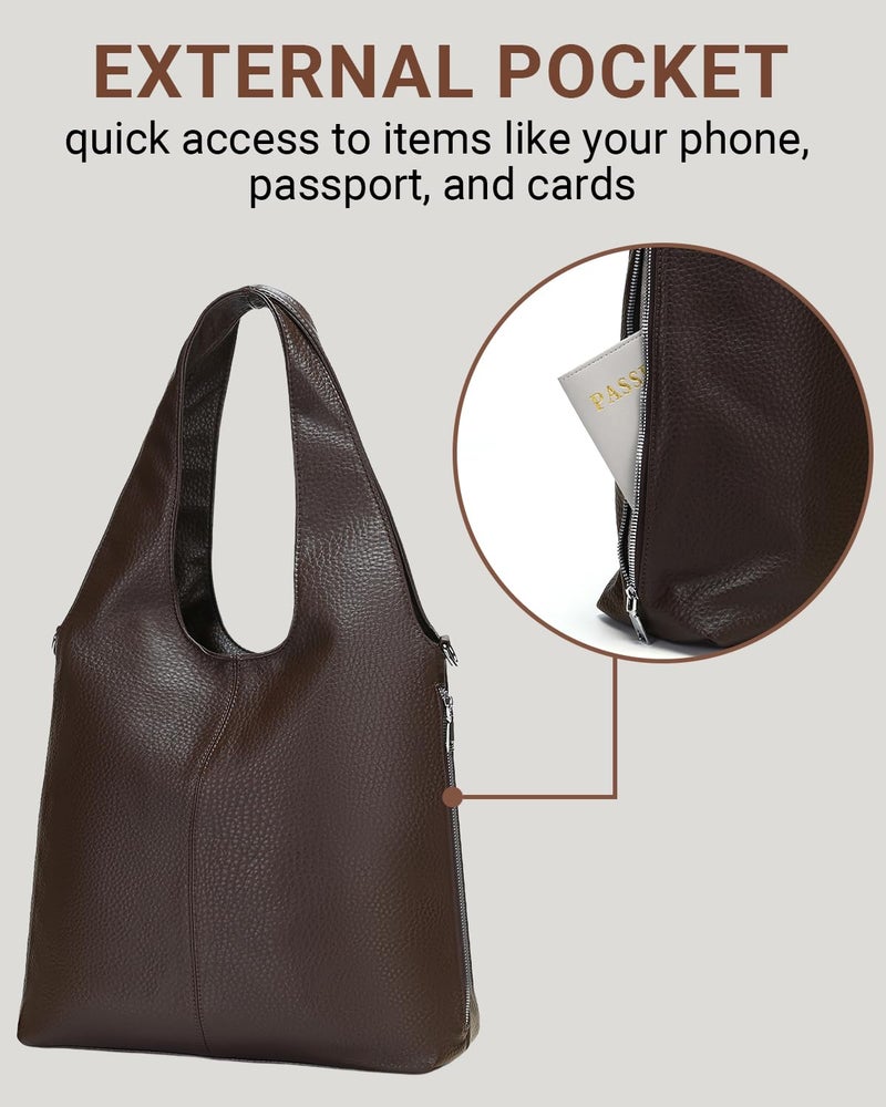 Herald Slouchy Hobo Shoulder Bag for Women Soft Retro Top Handle Crossbody Purses Tote Handbag with Adjustable Strap (Brown) - Image 3