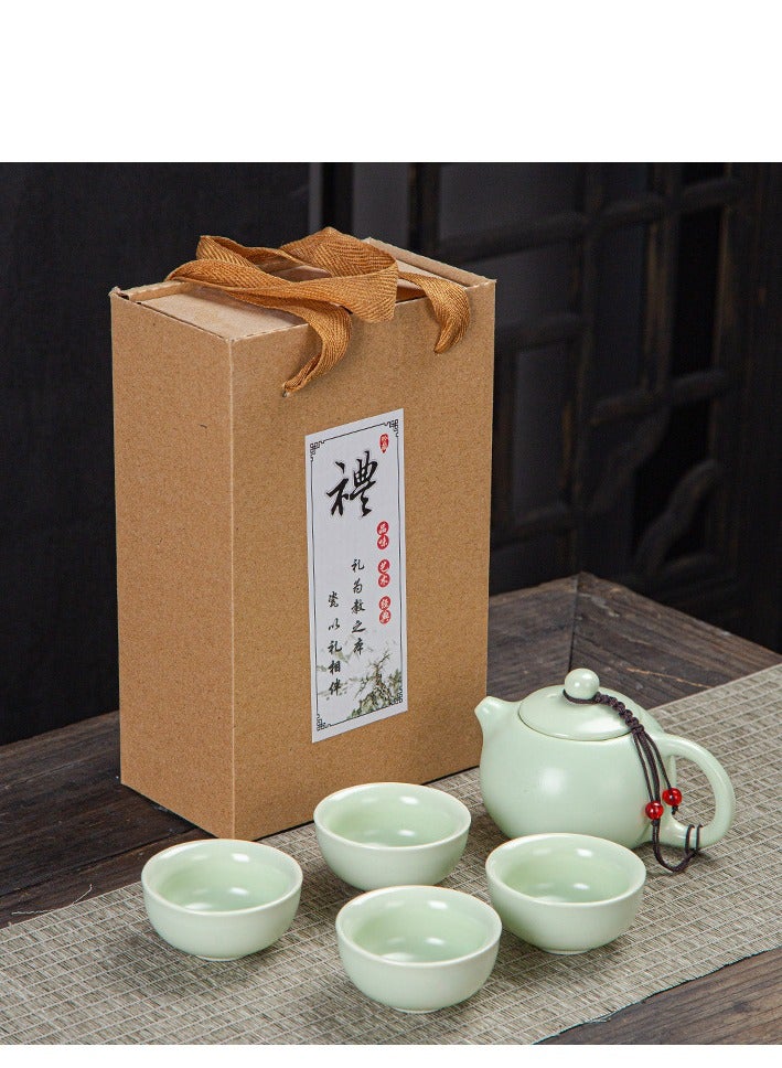 شيانغ مي طقم أكواب شاي صغير ياباني، كوب شاي مصنوع من السيراميك الياباني والصيني المصنوع يدويًا، طقم شاي سيراميك ياباني لمحبي الشاي، طقم شاي كونغ فو من البورسلين مع مجموعة إبريق شاي واحدة، 4 أكواب شاي، هدايا للضيوف، طقم شاي محمول للسفر - Image 1