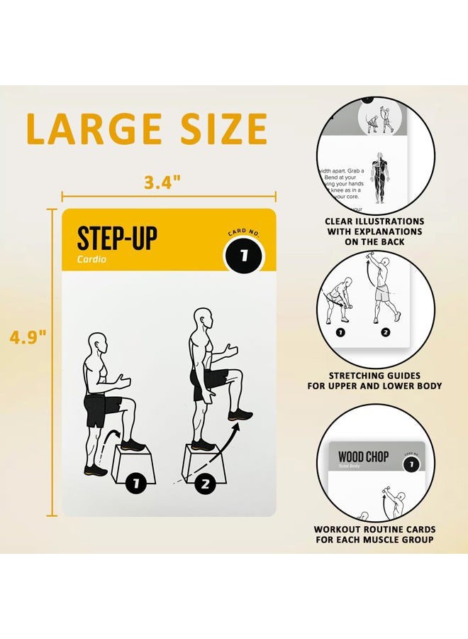 ELAORY Bodyweight & Dumbbell Workout Cards, Exercises Cards 100 Different Exercises and 24 Strength with Detailed Illustrations, Large Size 5" x 3.5" Fitness Cards for Women & Men - Image 2