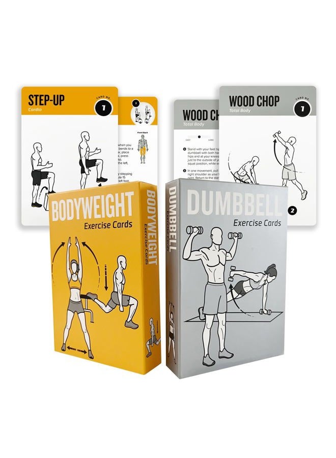 ELAORY Bodyweight & Dumbbell Workout Cards, Exercises Cards 100 Different Exercises and 24 Strength with Detailed Illustrations, Large Size 5" x 3.5" Fitness Cards for Women & Men - Image 1