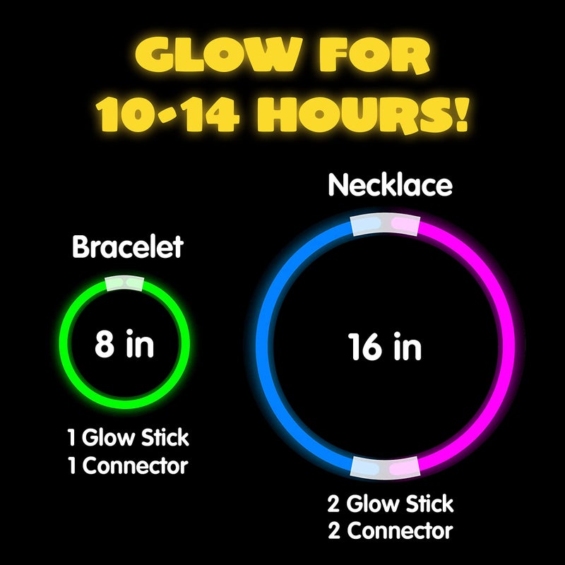 JOYIN 300 Pcs 8" Glow sticks Bulk Party Favors Pack, Neon Glow in the Dark Party Supplies, Light Up Necklaces and Bracelets with Connectors, Christmas, Halloween, Football, Birthday Decorations - Image 2