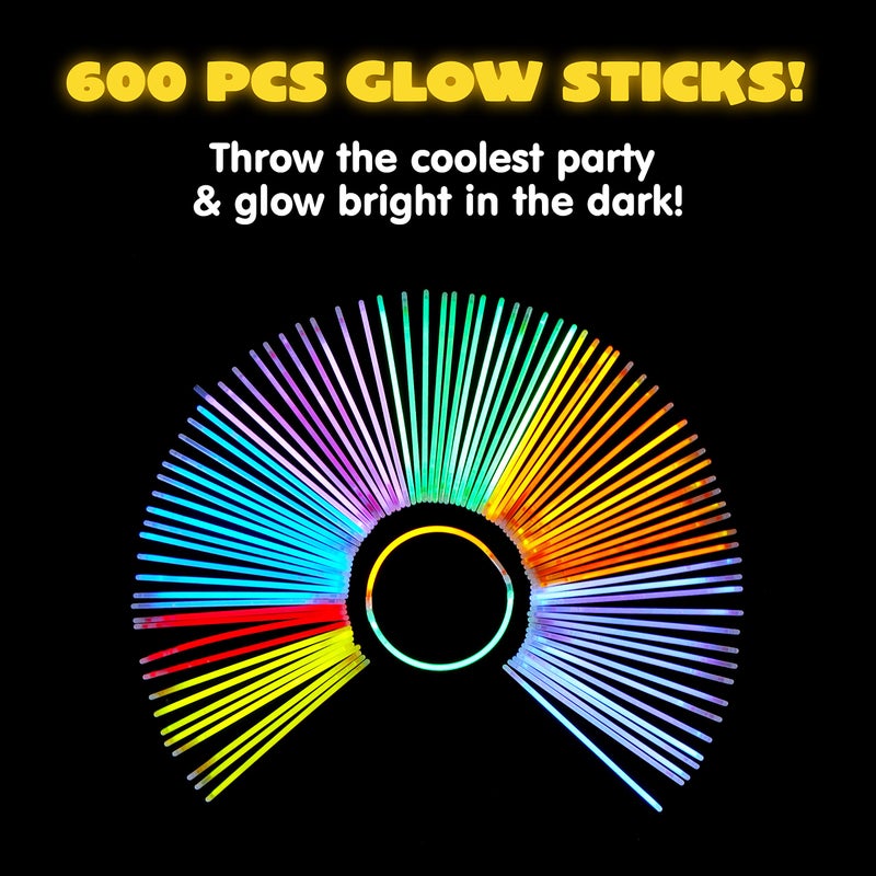 JOYIN 300 Pcs 8" Glow sticks Bulk Party Favors Pack, Neon Glow in the Dark Party Supplies, Light Up Necklaces and Bracelets with Connectors, Christmas, Halloween, Football, Birthday Decorations - Image 4