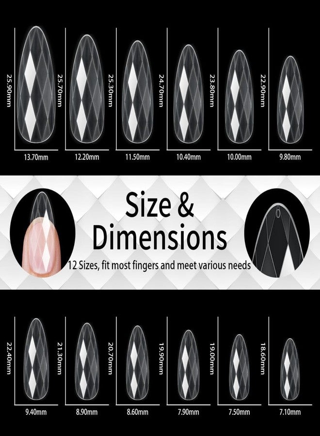 QUEENFINGER Soft Gel Nail Tips, 120pcs 3D Diamond-Shaped Fake Nails Extension, 12 Sizes Full Cover Clear Press-On Tip, Natural Rhombus Lattice (Clear Diamond, 03) - Image 2